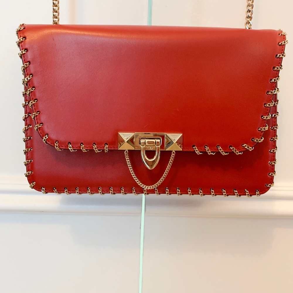 Valentino Demilune Whipstitch Leather Shoulder Bag